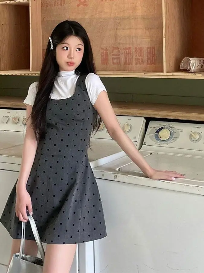 

Retro Academic Style Vest Dress Women Summer Spicy Girl Waist Cinched A-Line Skirt Trendy Layering Design Workwear Uniform