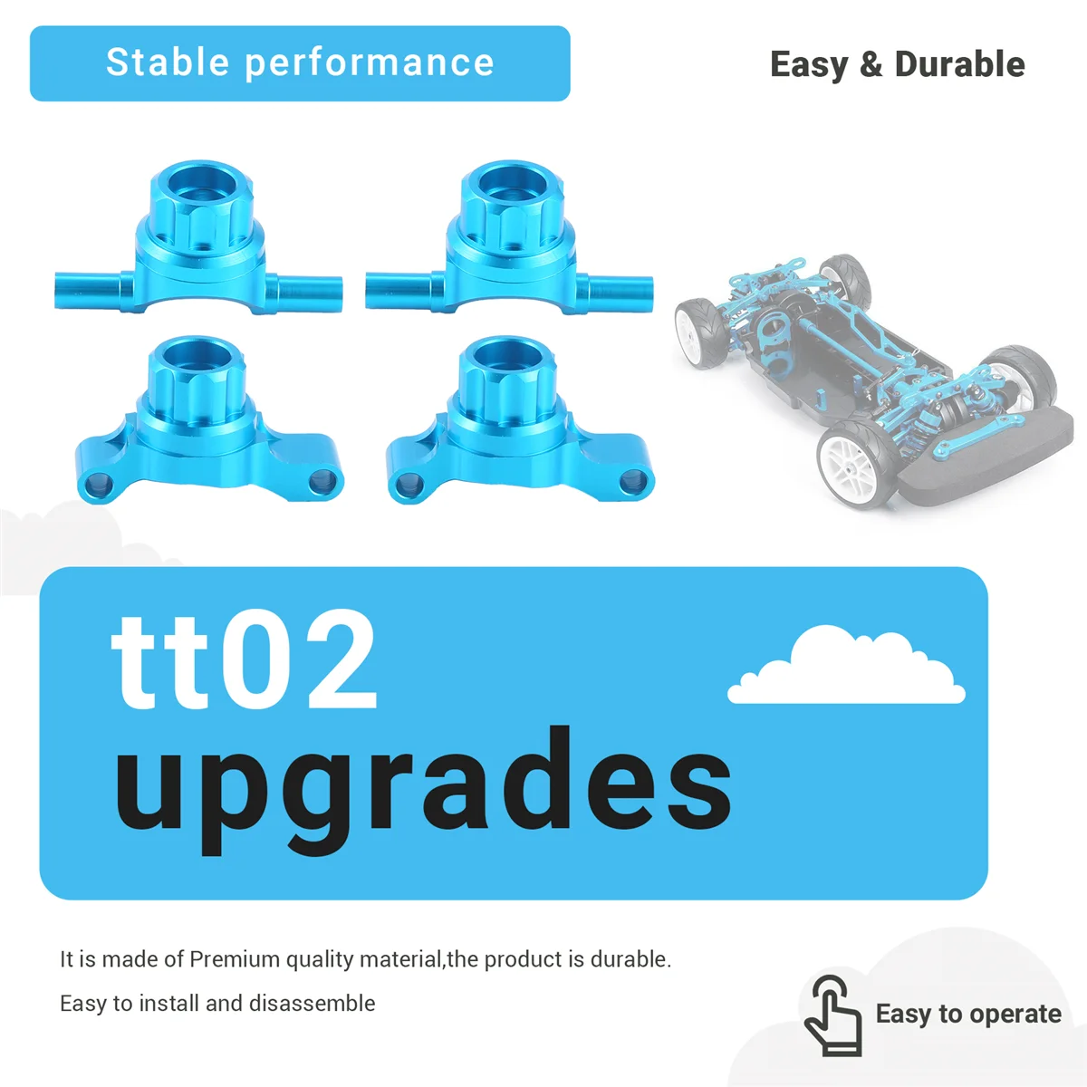 BAAA-4Pcs Juego de nudillos de dirección de brazos de nudillo vertical delantero y trasero de Metal para Tamiya TT02 TT-02 1/10 RC piezas de mejora de coche