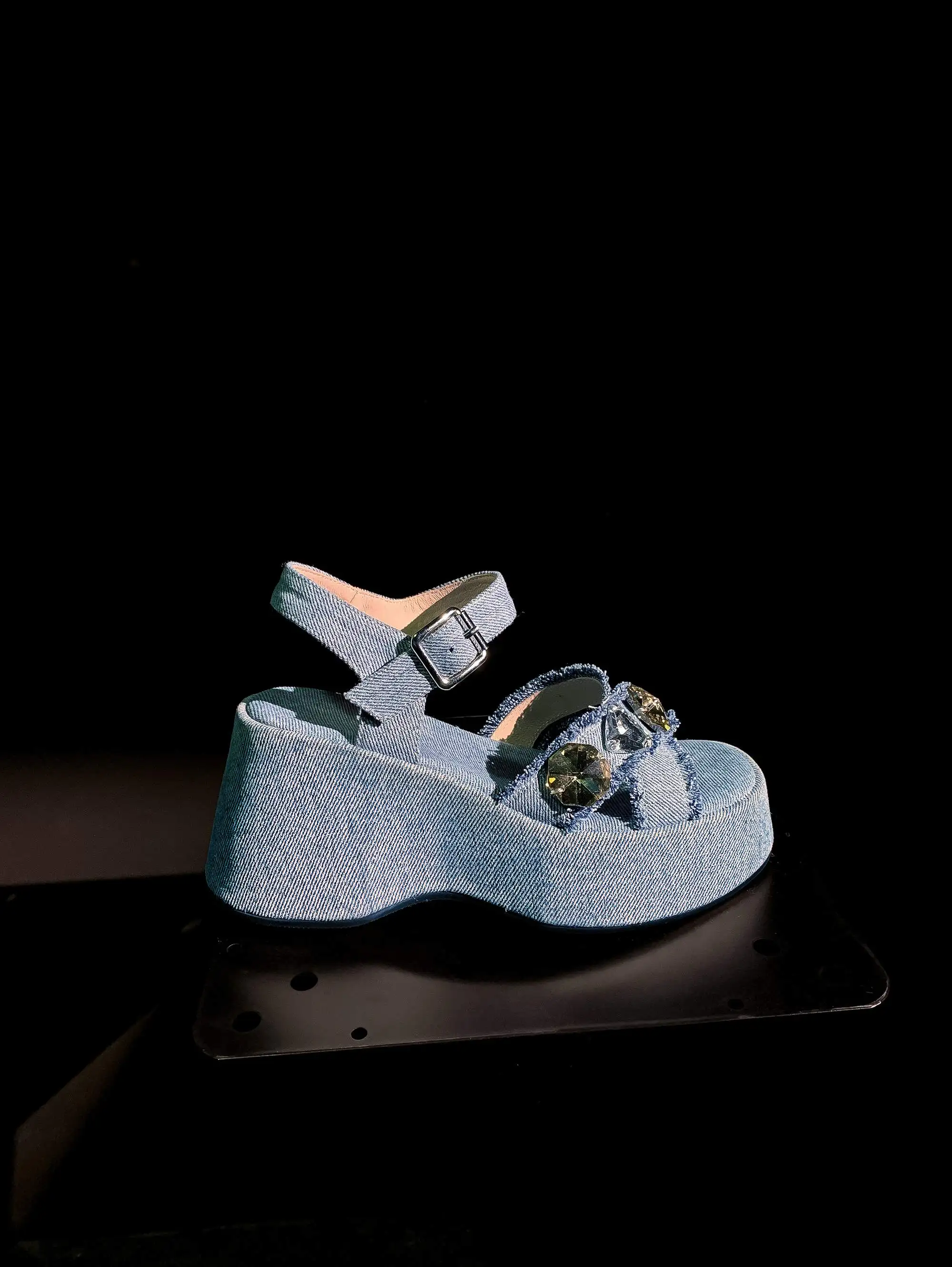 Krazing Pot Denim Peep Toe Platform High Heels Dating Summer Shoe Slingback Luxury Comfort Rhinestone Sweet Casual Women Sandals view 5
