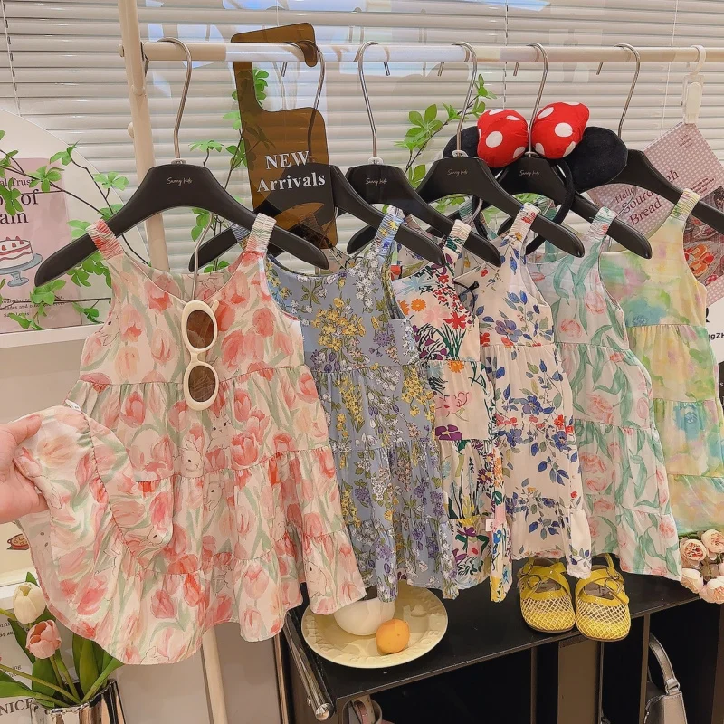 

Girls' Dress2026Summer girls' thin strap dress, children's fashionable floral dress, princess dress for toddlers and young girls