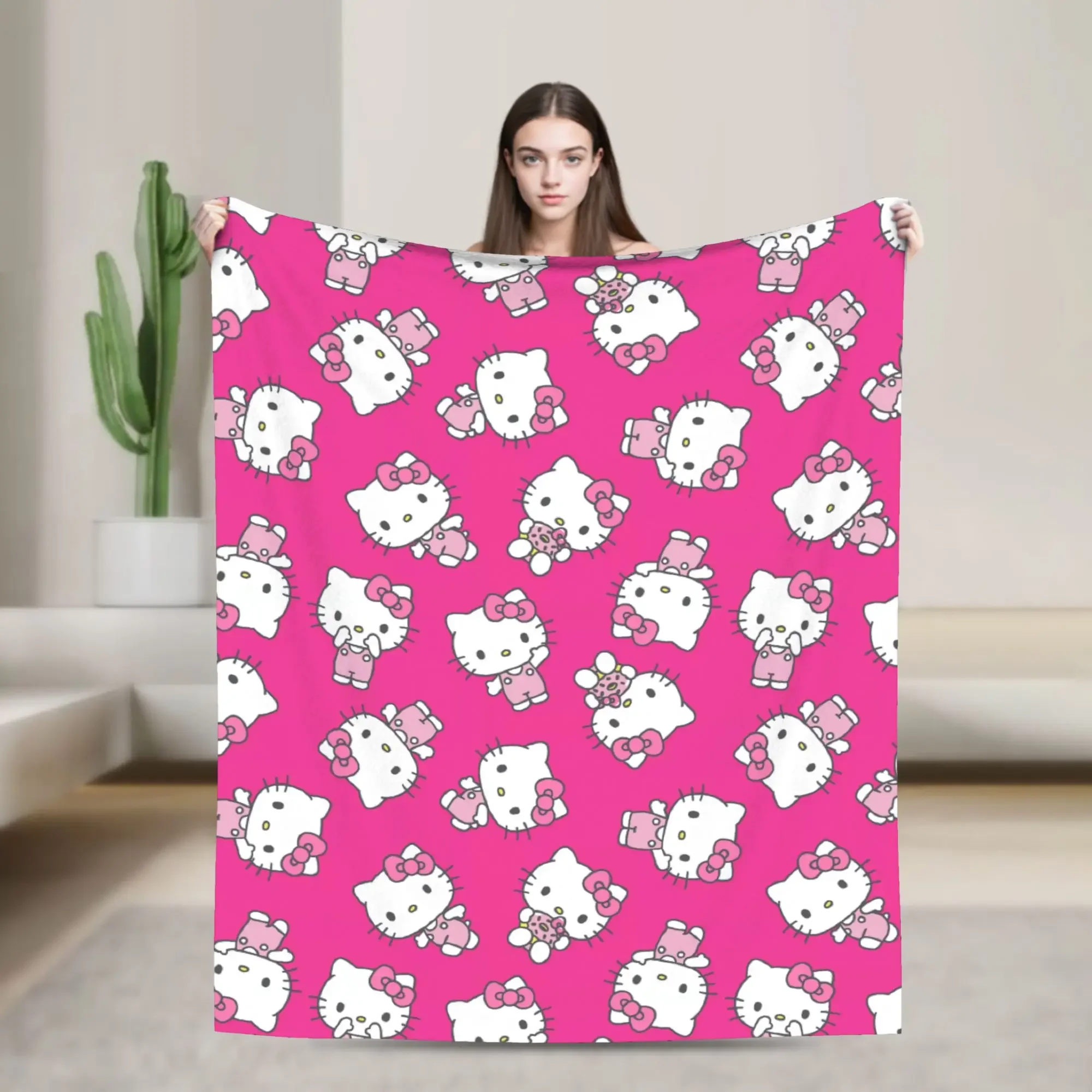 Donut Hello Kitty Dessert Flannel Blanket Lightweight Winter Throw for Bed Couch Sofa Rug Multifunctional Soft Plush