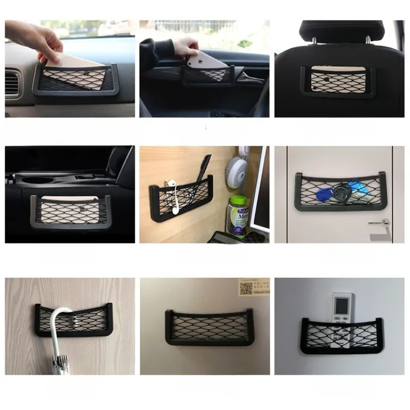 Car Organizer Mesh Storage Bag Net Pocket Mobile Phone Holder Auto Accessories Multi Function Car Storage Net Pocket Standard