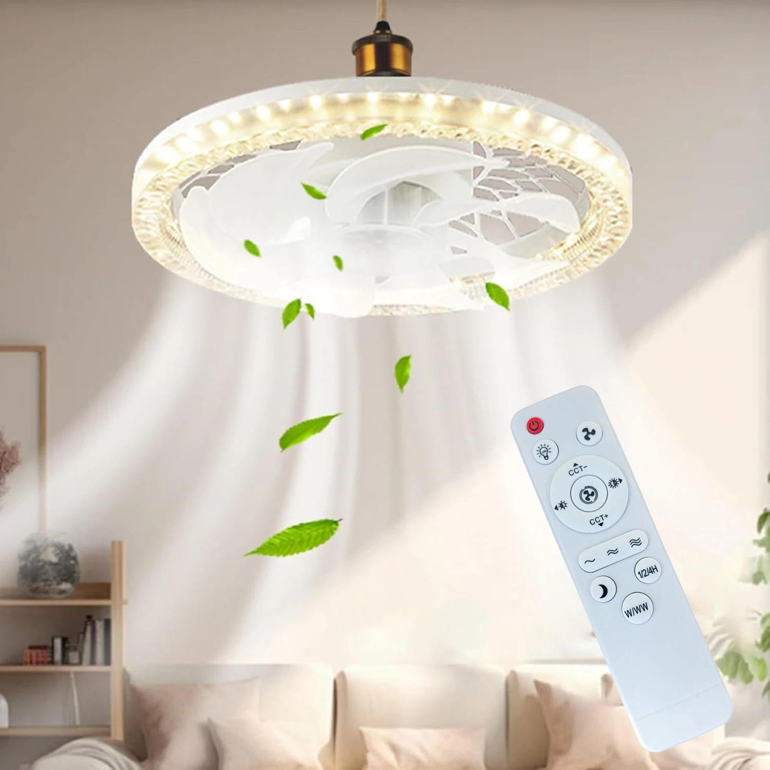 

45W Socket Fan Light with Remote Control Quiet Ceiling Fan Lamp Dimmable 3000K-6500K 2200 Lumens for Small Spaces Bedroom Home