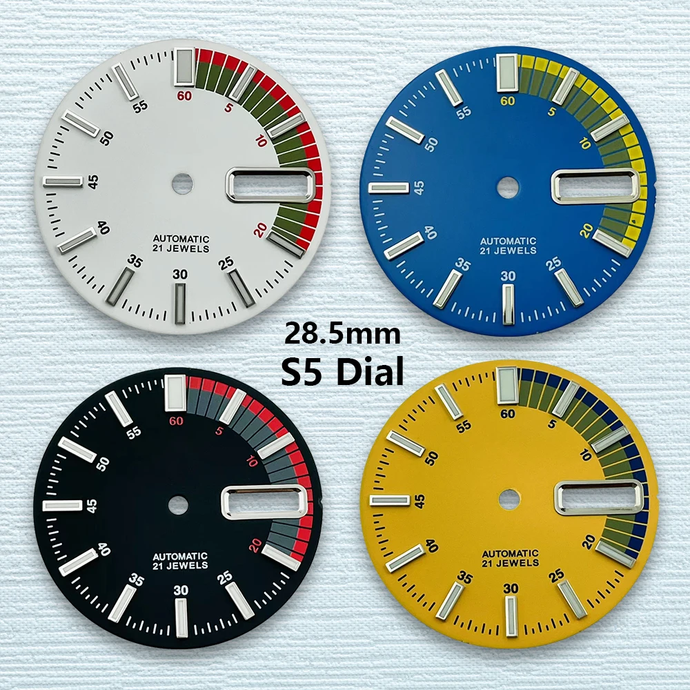 

28.5mm S5 Logo Colorful Dial Fit NH36/4R36 Movement Green Luminous Dual Calendar High-Quality Watch Modified Accessories