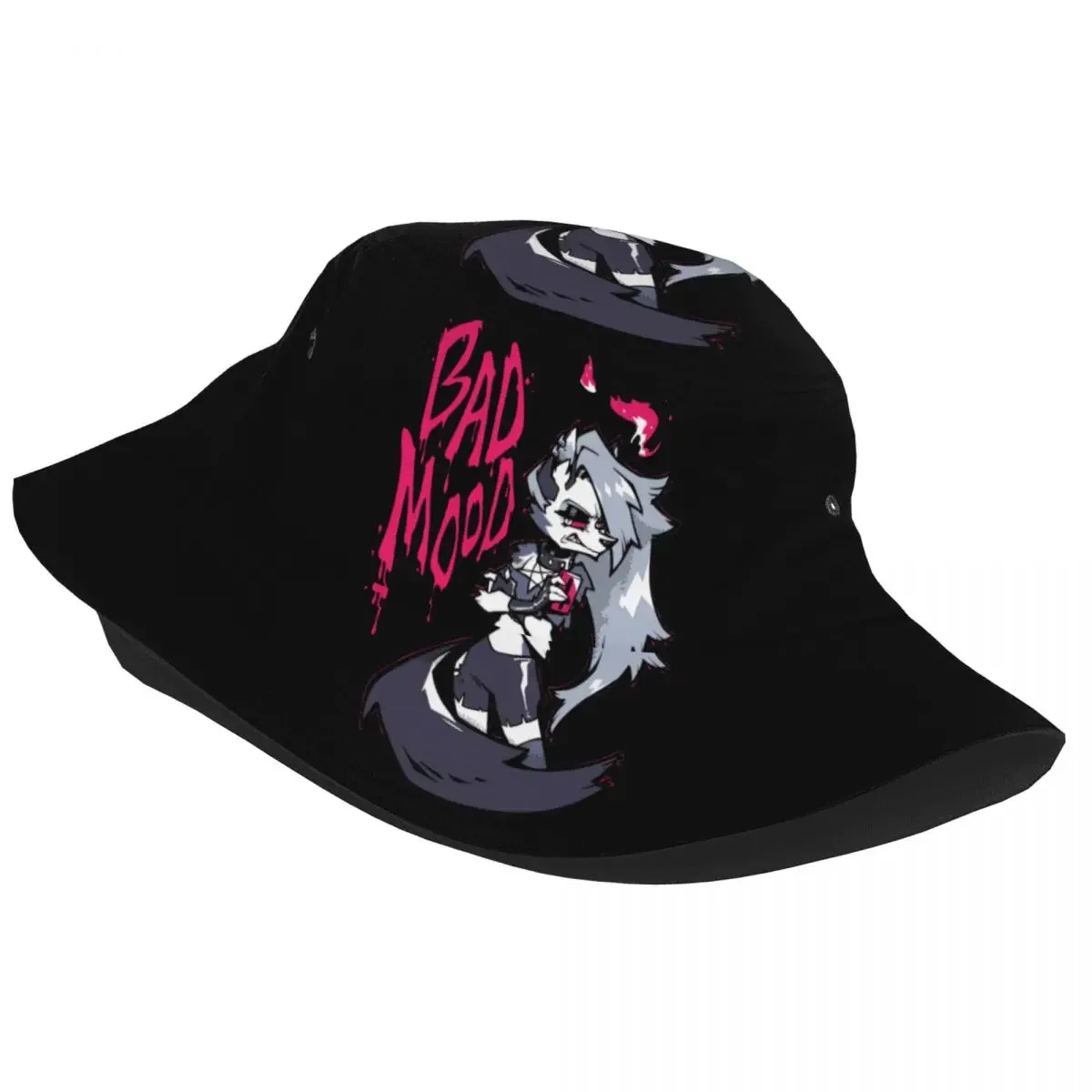 Loona Bad Mood Bucket Hats Summer Getaway Headwear Merch Helluva Anime Fisherman Hats for Hiking Woman Ispoti Cap