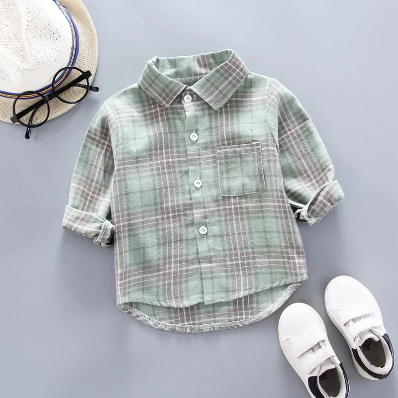 Boys Shirts Classic Casual Plaid child Shirts kids school Blouse red tops clothes Kids Children plaid 1-4Years Kids Boy Wear