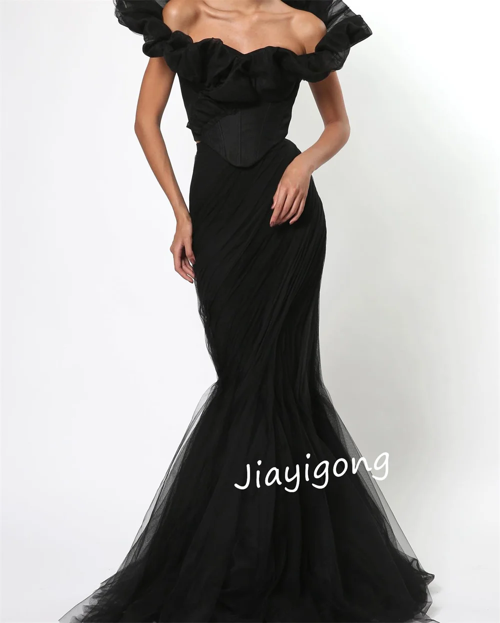 Customized Retro Jersey Pleat Trumpet Off-the-shoulder Long Dresses Bespoke Occasion Dresses Elegant Saudi Arabia