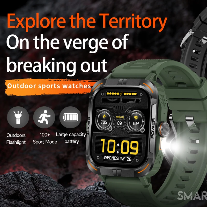 Neue Smart Uhr Mode Outdoor Sport Armbanduhr 1,97'' AMOLED Display Männer Frauen Armbanduhr BT Anruf Flash Licht Smartwatch