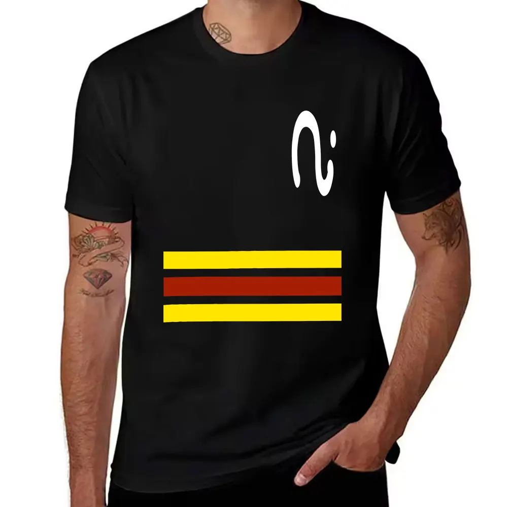 Men's Cotton T-Shirt with Yellow & Burgundy Horizontal Stripes, Casual Crew Neck Short Sleeve Tee for Daily Wear