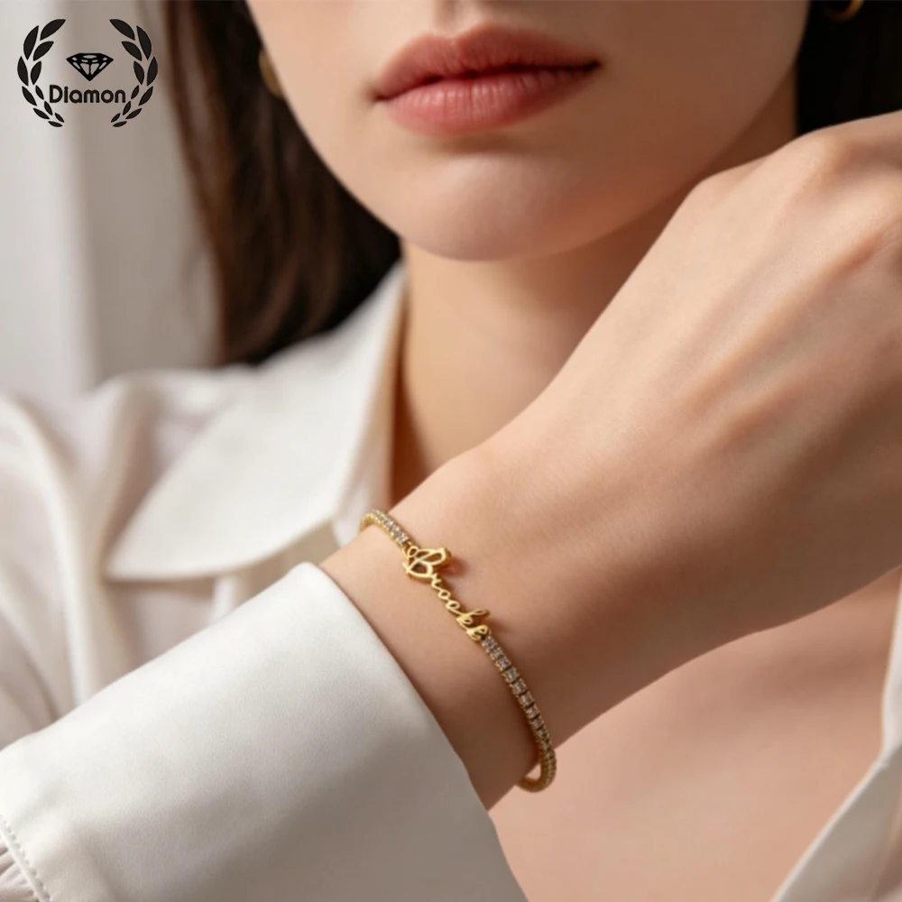 

Браслет с именем на заказ из циркония, инкрустированный цирконами, для женщин, персонализированный, из нержавеющей стали, с арабским исламским именем, подарок