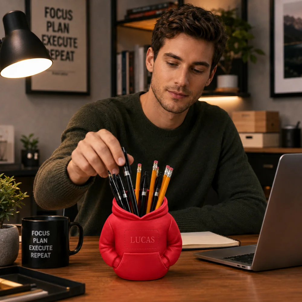 Custom Hoodie Shape Pen Holder Laser Engraved Name Personalized Sweatshirt Desk Organizer Cute Hooded Pencil Cup Custom Gift