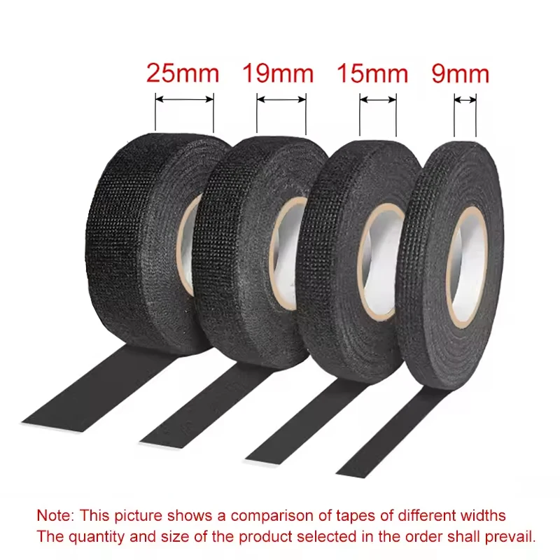 Black Color 1Roll Width 9/19/25MM Length 15M Wiring Harness Tape Strong Adhesive Cloth Fabric Flame Retardant Tape For Looms Car