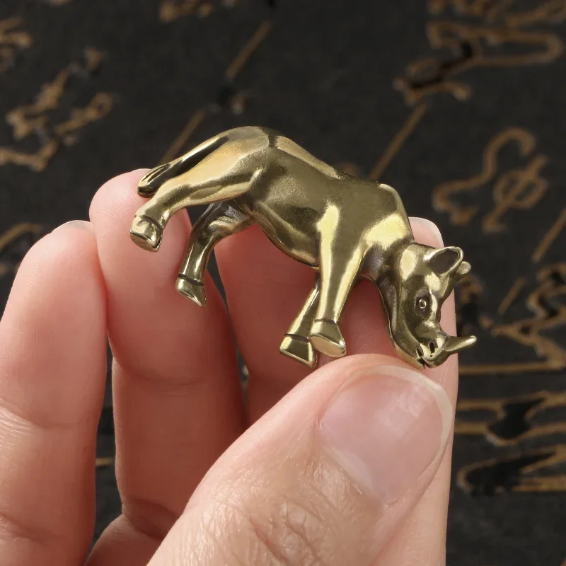 Little Fairy/ Vintage Little Rhino Brass Statue Metal Animal Desktop Ornament Mini Home Garden Decoration Gift Miniature Model