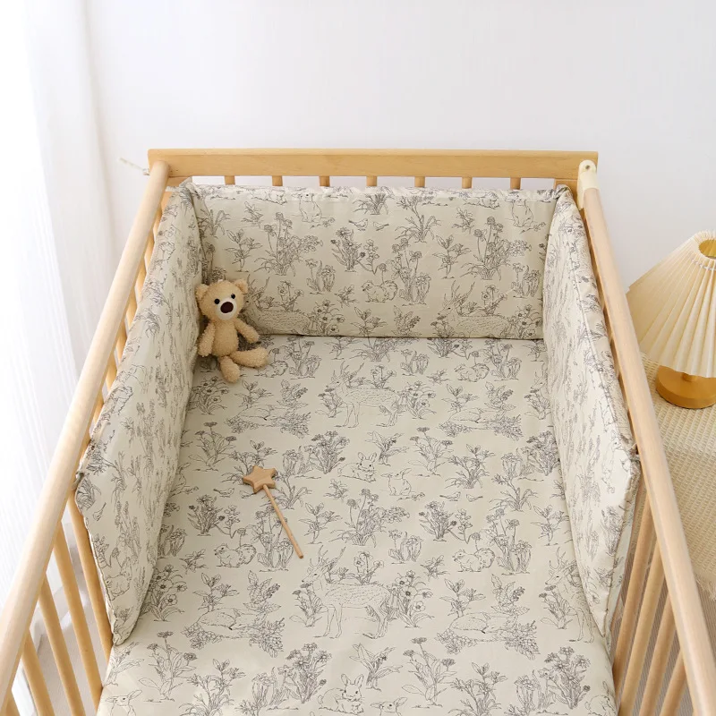 Soft Cotton Baby Crib Bumper for Newborns with Detachable Zipper 180cm Infant Cot Protector Bed Bumper Baby Room Decoration 1Pcs