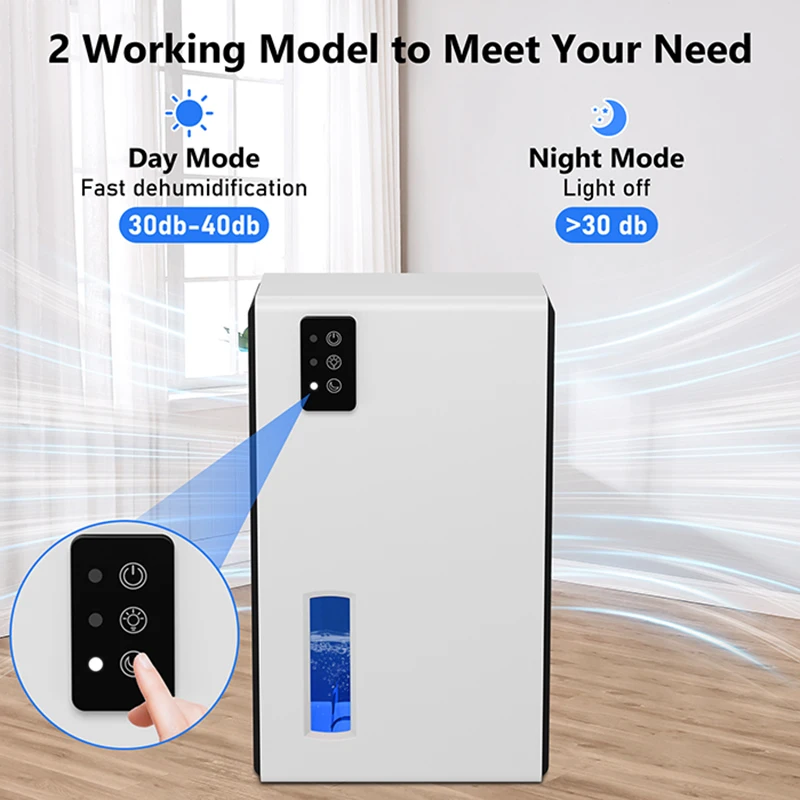 OEM CT2 Refrigerative Compressor Dehumidifier With Electric Power 2L Tank 1L/Hour Rate Night Mode For Home Hotel Office Use