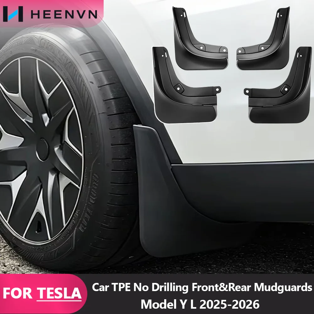 HEENVN TPE Wheel Fender Mudflaps Car Exterior Upgrade Protective Splash Guards 4PCS Set For Tesla Model Y L YL 2026 2025