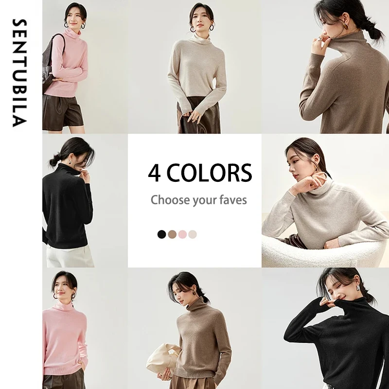 SENTUBILA 100% Wool Turtleneck Sweater Women Seamless Pullover Jumpers 2024 Winter Long Sleeve Knitted Tops Knitwear W44H56836