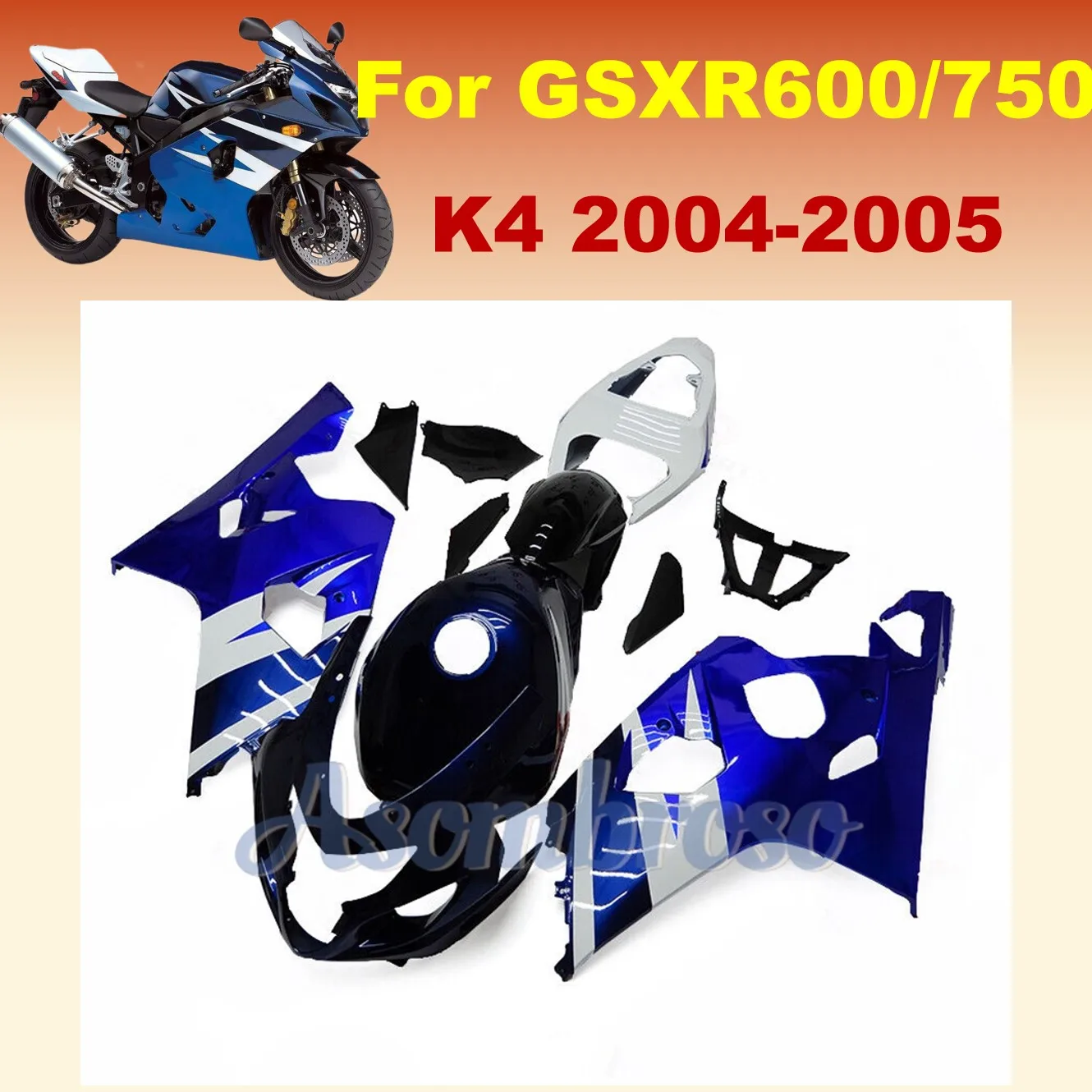 100% Fit fairings kit for Suzuki for Suzuki GSXR600 2004 2005 04 05 K4 GSXR750 600  full fairing blue white body kit
