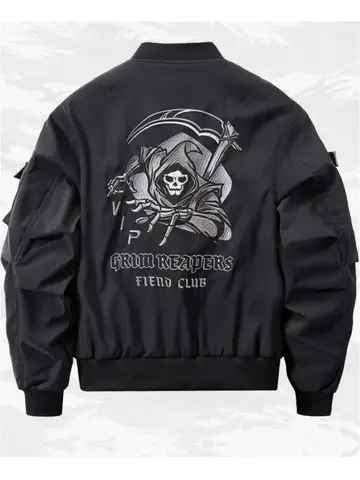 Men Punk Bomber Jacket Chest Pocket God of Death Techwear Hip Hop Tactical Streetwear Black Casual Jackets Oversized MA1 Coats