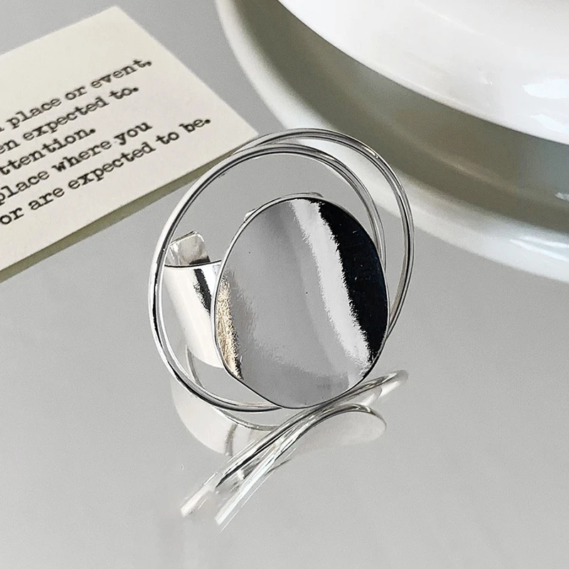 PONYKISS الفضة تصفيح مبالغ فيه جولة افتتاح خواتم للنساء الحد الأدنى الأزياء والمجوهرات العصرية شخصية الملحقات