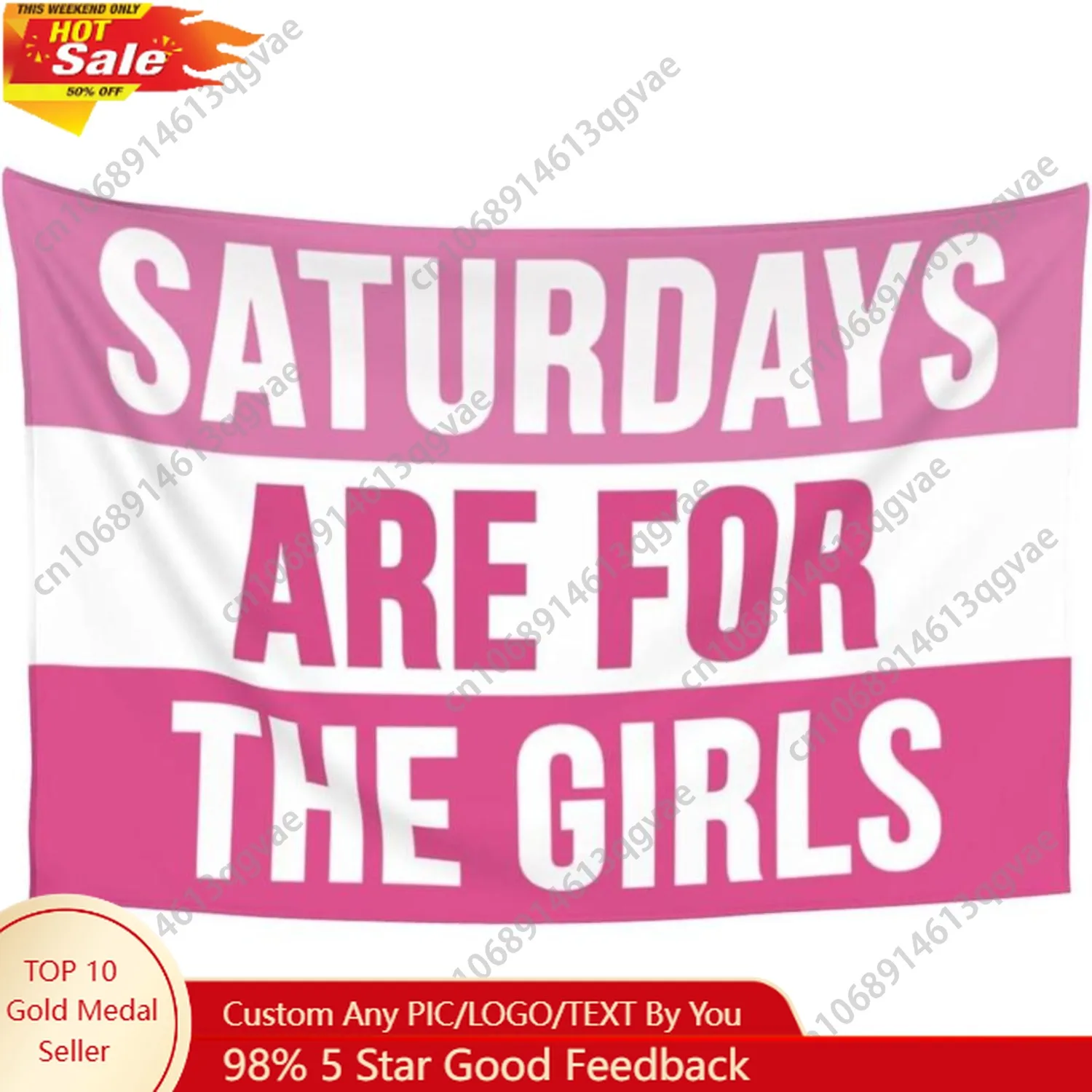 نسيج وردي أيام السبت مخصصة لغرف النوم الجامعية للفتيات علامة أعلام مضحكة للفتيات المراهقات حديقة راية غرفة النوم ديكور مخصص