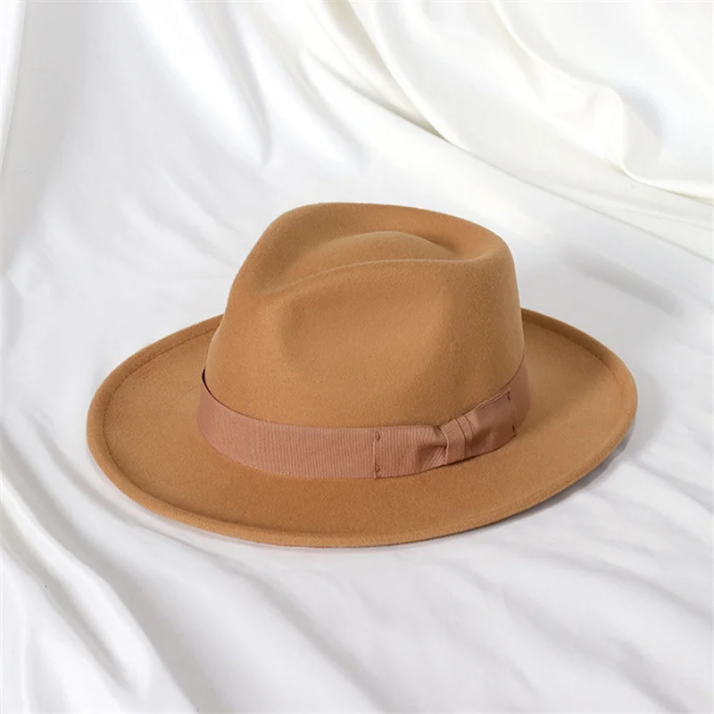 Sombrero fedora hat bow heart hat felt hat small upturned brim men\'s top hat vintage jazz hat gorras para hombres