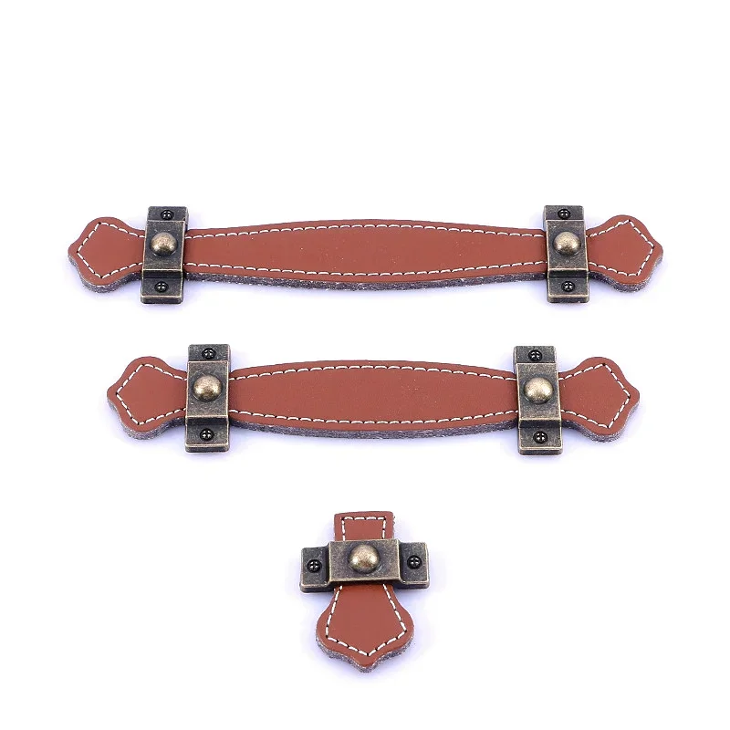 Leather furniture Knobs Soft Leather Handle And Knobs Furniture Cabinet Drawer Chest Suitcase Trunk Box Case Handle With Screws