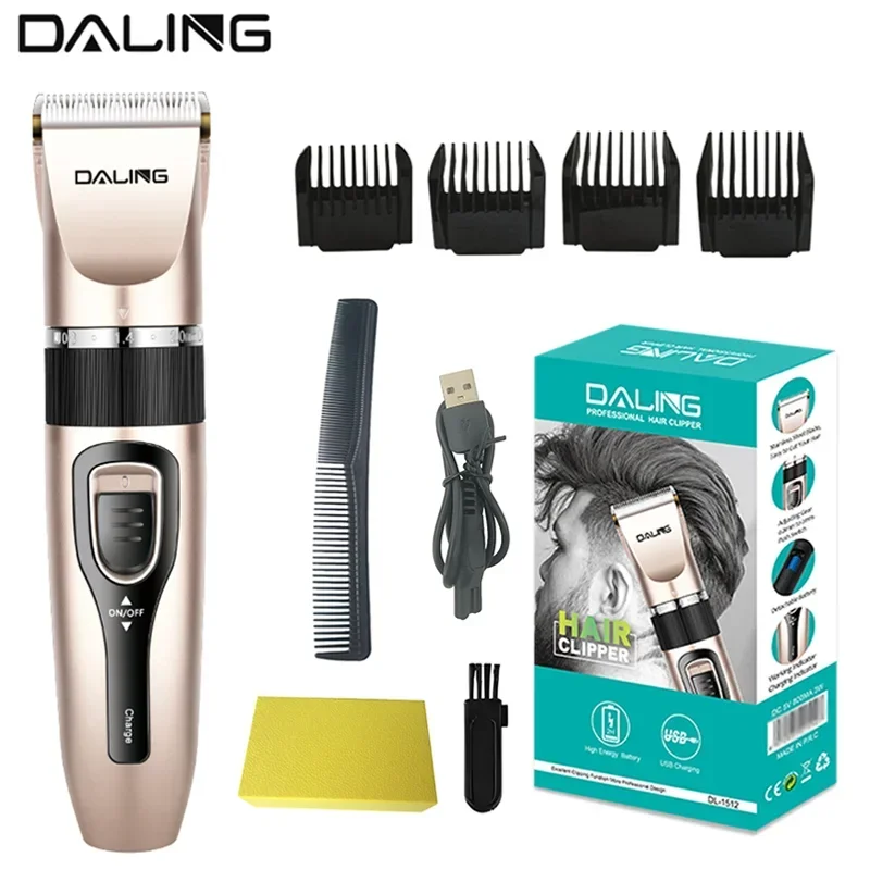 DALING DL-1512 USB rechargeable professional electric hair clipper with noise reduction design and cordless hair clipper