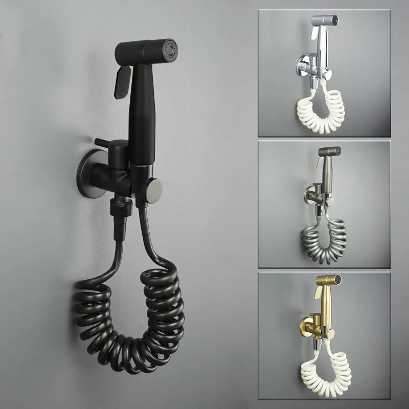 

Bathroom Toilet Fixture Single Hole Bidet Body with Sprayer Holder Cold Tap Black Chrome Gold Grey Outdoor Handheld Shattaff Kit
