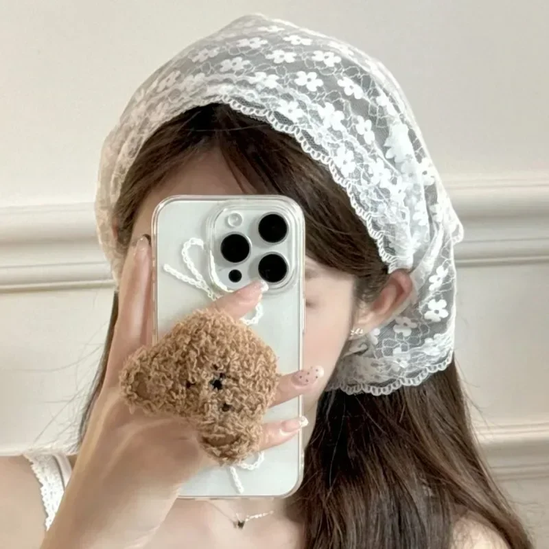 

French Pastoral Headdress Summer Lace Headwear Retro Sweet Flower Triangle Hair Scarf Women Girls Square Scarf Headband