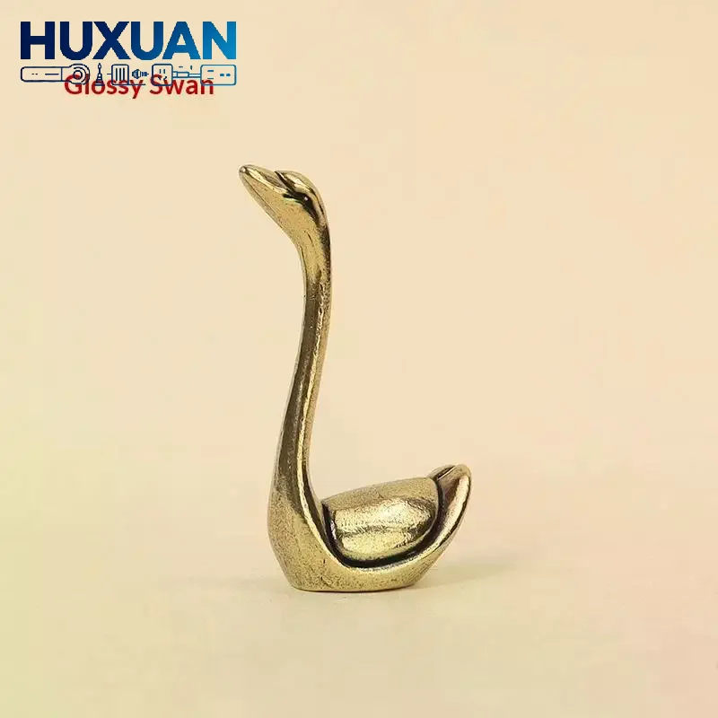 Brass Swan Mini Figurine Vintage Metal Animal Statue Desktop Tabletop Decor Collectible Craft Ornament
