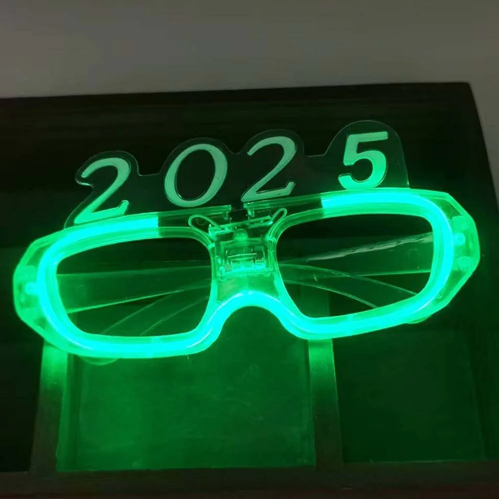 LED Glow 2025 Happy New Year Glow Glasses Photographic Ornaments Number Letter 2025 LED Glow Glasses Colorful Light Up