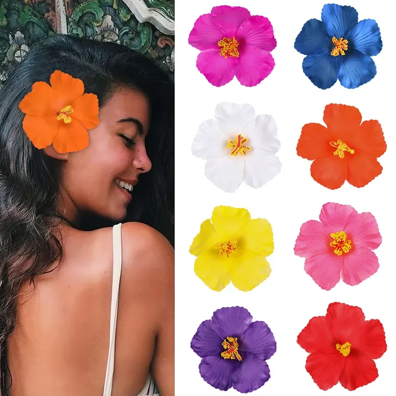 2/5pcs Hawaiian Flower Hair Clip Summer Beach Birthday Party Wedding Decoration Girls Artificial Egg Flowers Hairpin Accessories