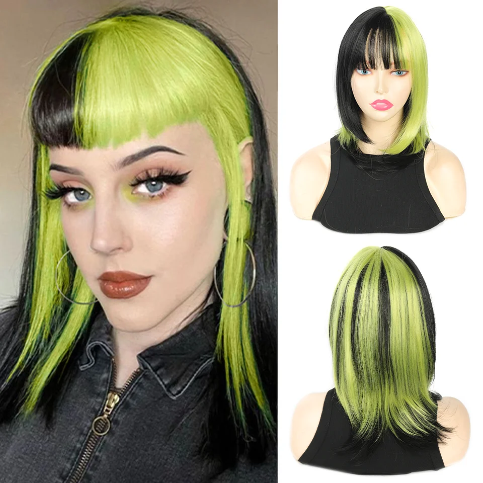 18 Inch Synthetic Heat-Resistant Two-Tone Wig With Bangs For Women Christmas Decor Y2K Daily Cosplay Party Use