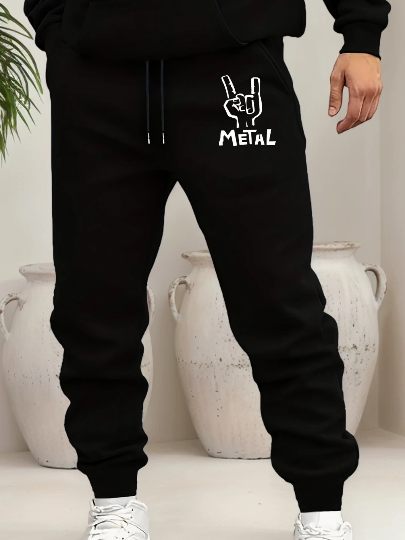 Punk‑styled METAL Rock Hand Sign Sketch Graphic Print Relaxed Sweatpants Men Hip Hop Sports Casual Jogger Pants Modern Cut