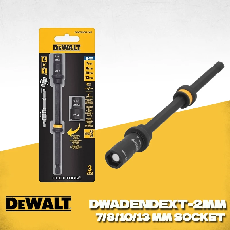 DEWALT DWADENDEXT-2MM 4 in 1 FLEXTORQ 7/8/10/13 MM Socket 6'' Socket Extension Double Ended Nut Driver Power Tool Accessories