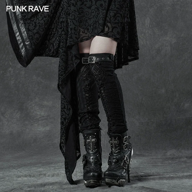 PUNK RAVE Women's Gothic Gorgeous เย็บปักถักร้อยที่ละเอียดอ่อนขาอุ่นแขนยืดหยุ่นถักทุกวันผู้หญิงเข่า