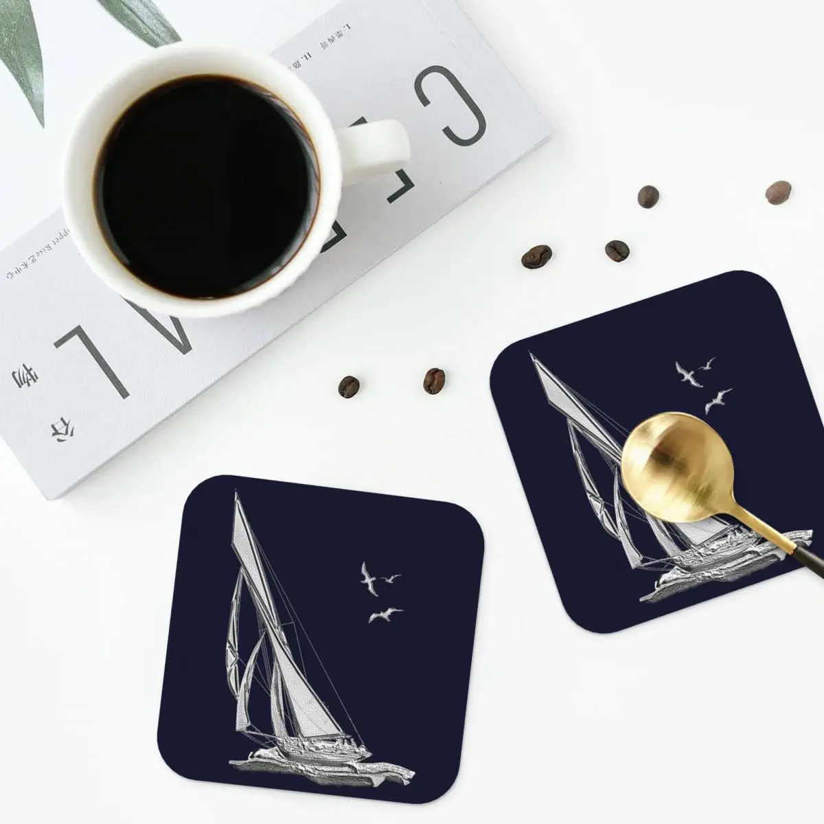 Chrome Style Nautical Sail Boat Coasters Decoration And Accessories For Table Induction Mat For Drying Dishes Mat Coffee Mat