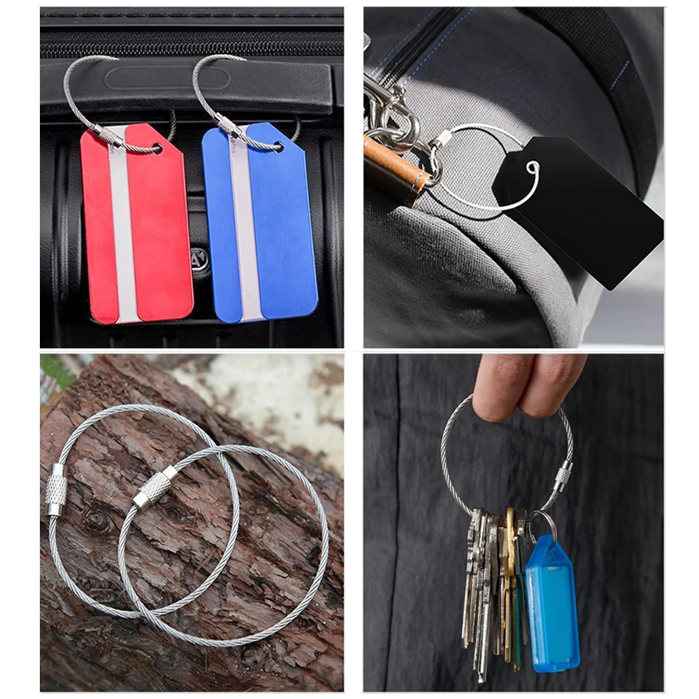 5/10Pcs EDC Keychain Tag Rope Stainless Steel Wire Cable Bags Loop Screw Lock Gadget Key Chains Hanging Rings Camping DIY Tools