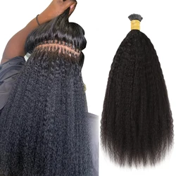 I tip Hair Extensions Kinky Straight Human Hair #1B Pre Bonded Remy Micro Links Human Hair Extensions Natural Black 1g/Strand