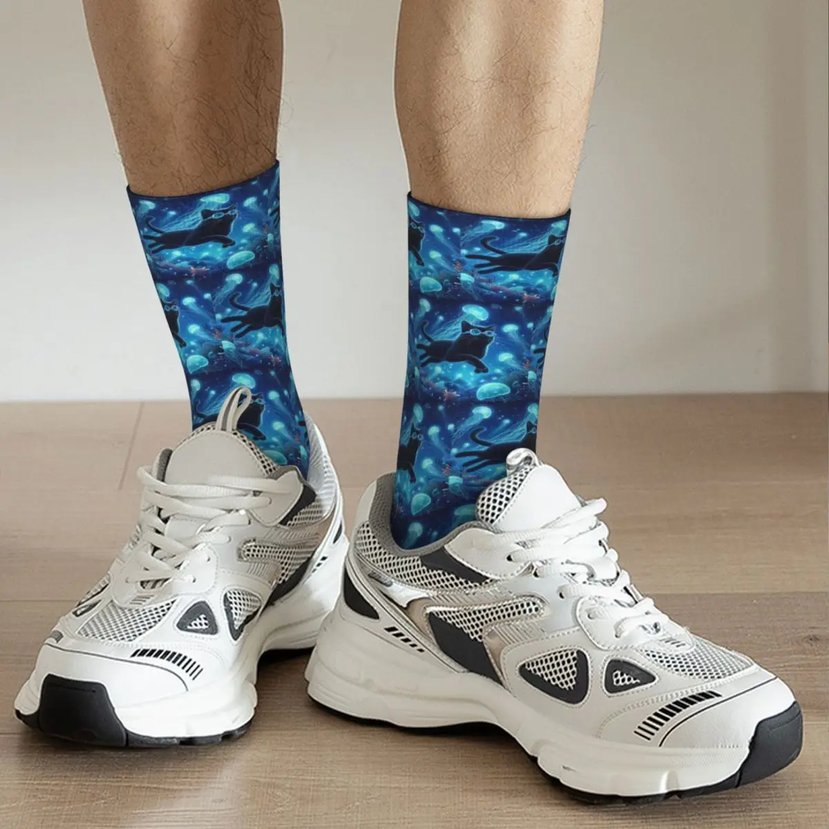 Cartoon Star Sea Cat And Fish Socks Harajuku Super Soft Stockings All Season Long Socks for Man Woman Valentine's Day Gifts