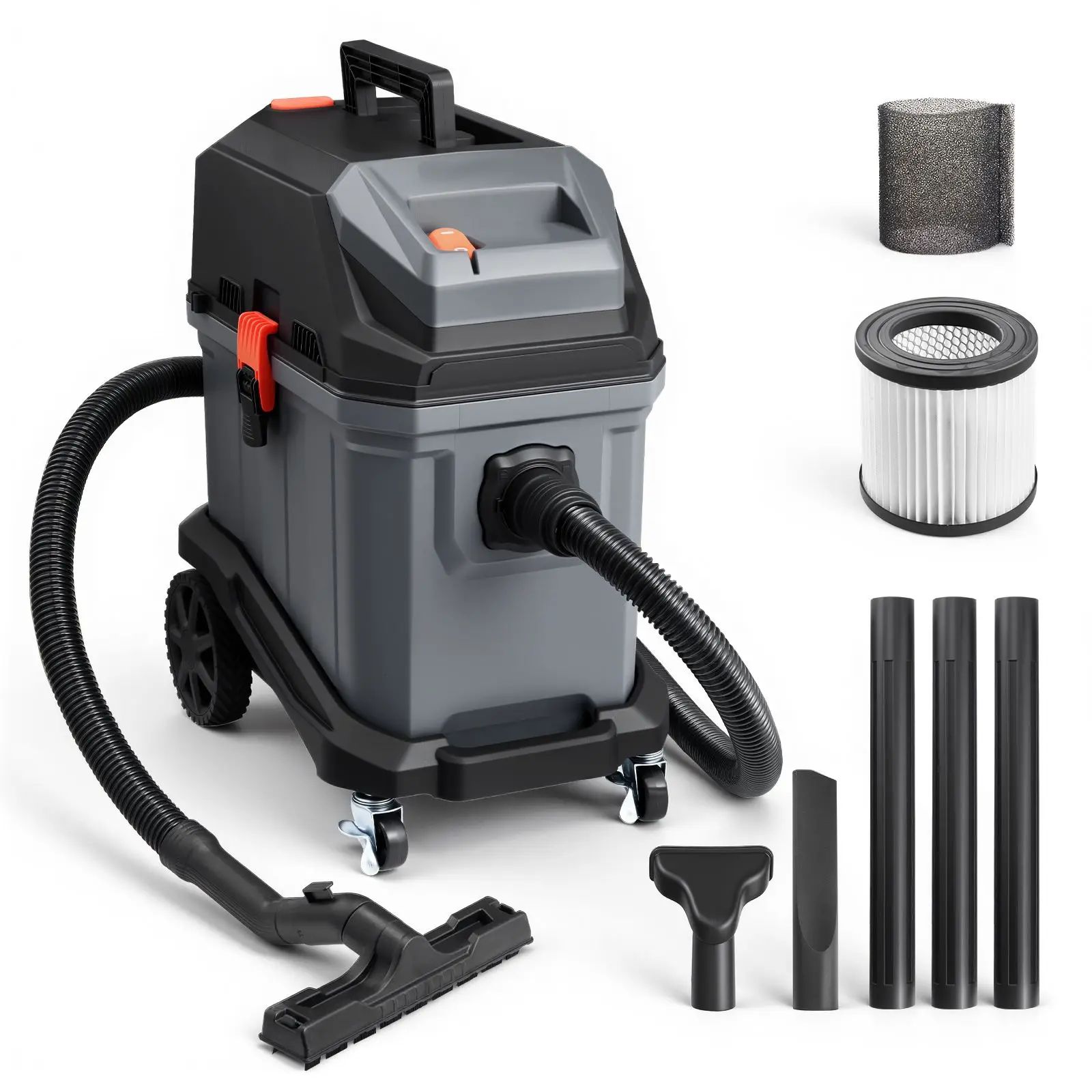 Commercial Shop Vac, 11 Gallon Wet Dry Shop Vacuum, 5.5 Peak HP Portable with One-Button Self-Cleaning, 1350W Input, 1.25In X