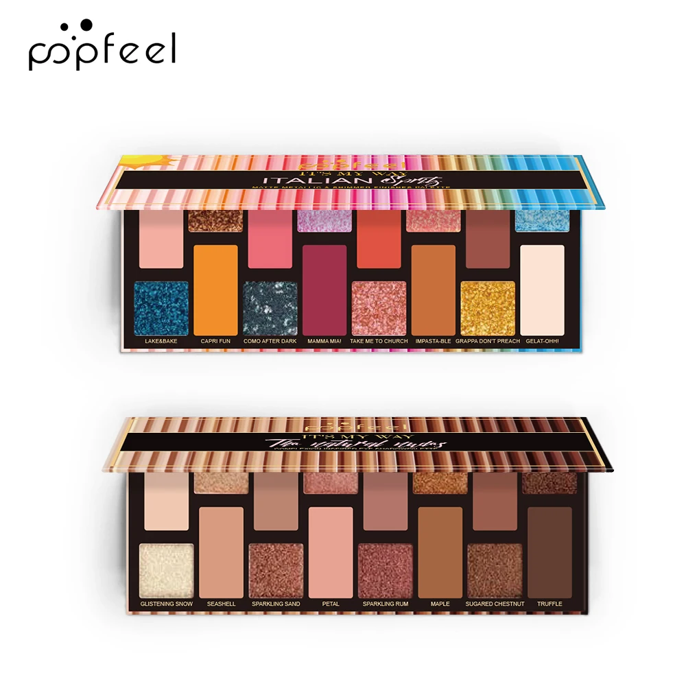 POPFEEL Makeup Nude Colors Eyeshadow Palette Natural Nude Matte Shimmer Glitter Pigment Eye Shadow Pallete 16 Colors