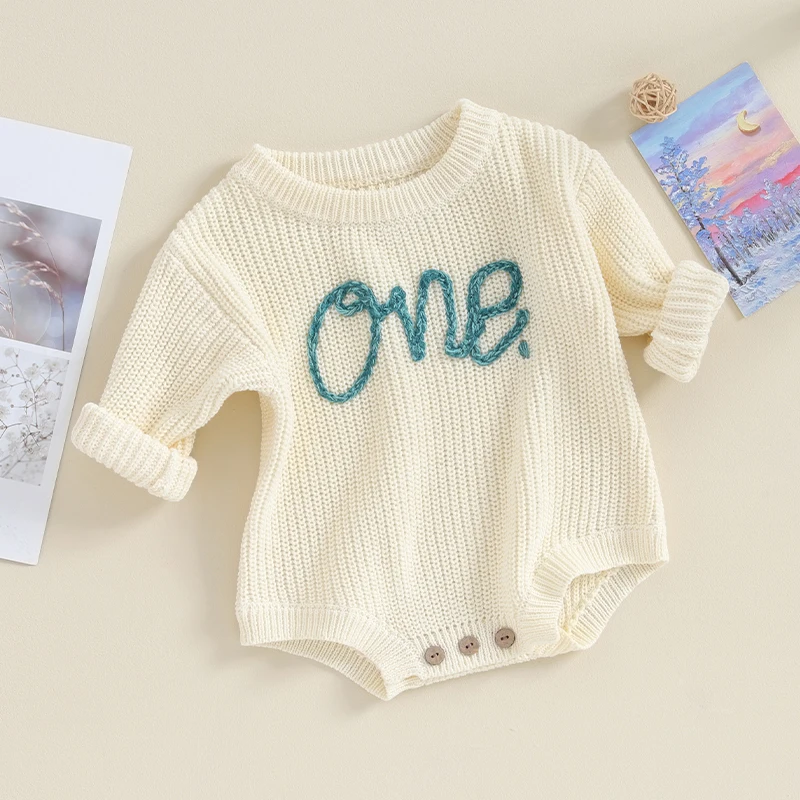 Newborn Baby Knitted Bodysuit with Cute Animal Embroidery and Cozy Long Sleeves Perfect for Autumn and Winter Outfits