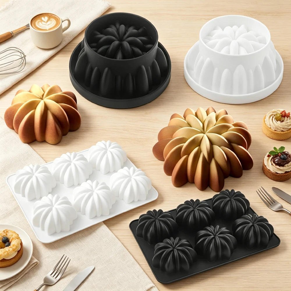 Colorful Flower Silicone Mold for Mousse Cake 6-Cavity Or Single Chocolate Cookie Dessert Pudding Baking Mold Candle Making Tool
