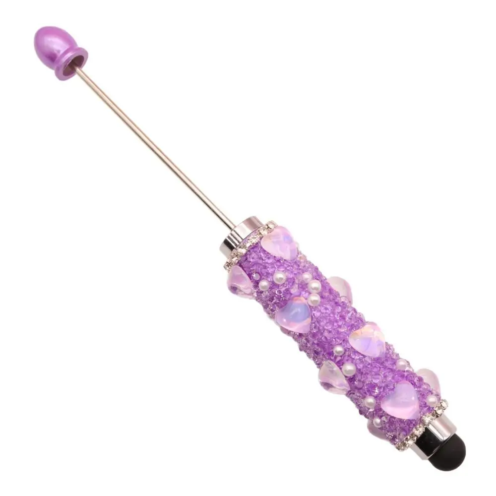 1pc Aesthetic Heart Diamond Beadable Pen DIY Beadable 2-in-1 Ballpoint Pen Capacitive Touch Touch Screen Pen Gift