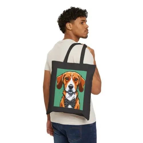 Sindax Cotton Canvas Tote Bag Beagle Wearing Bowtie Comic Book Style Design 1