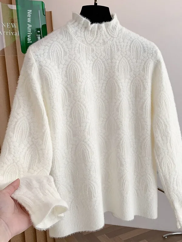 

Soft Cozy Women's Knitted Sweater f High Collar Loose Slimming Base Layer irt Autumn Winter Faionable Inner Wear Top