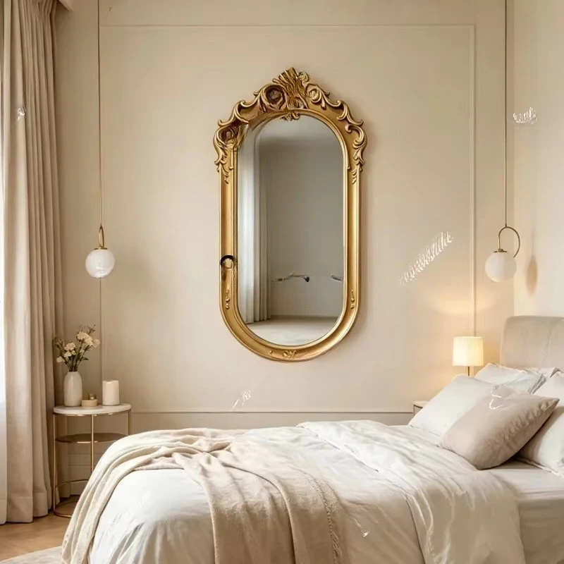 Light luxury wall-mounted full-length mirror, carved oval full-length mirrorTJ