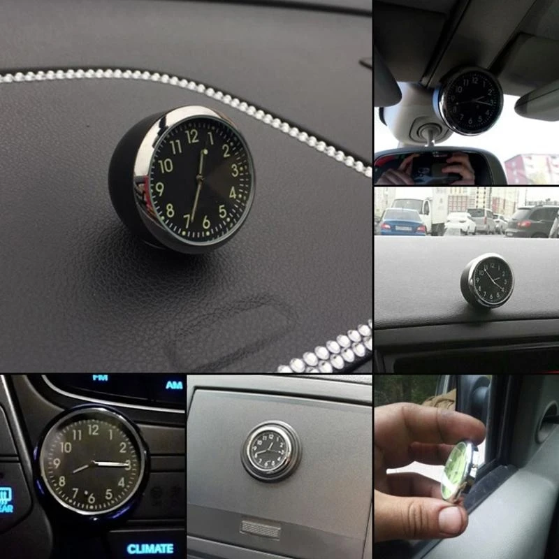 D8KF Car Dashboard Clock Mini Luminous Car Quartz Clock Portable Stick-on Watch Ornament Interior Decoration for Car Boat